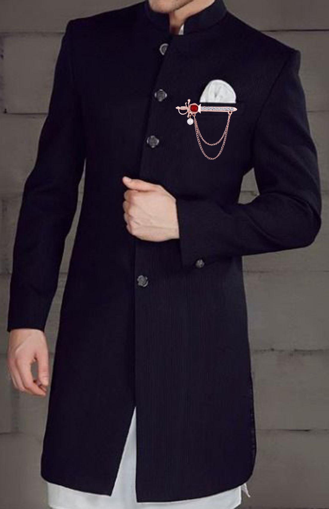 Sword-Shaped Brooch with Dual Layered Chain