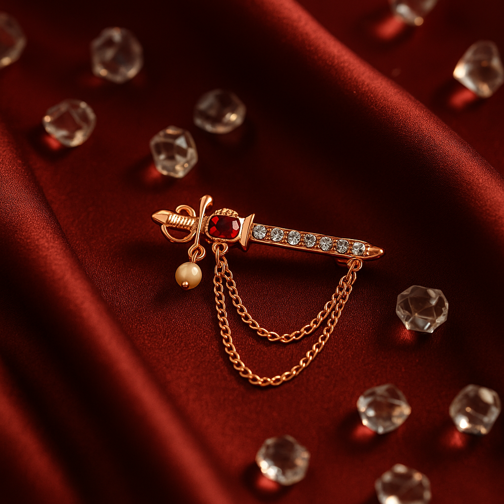 Sword-Shaped Brooch with Dual Layered Chain