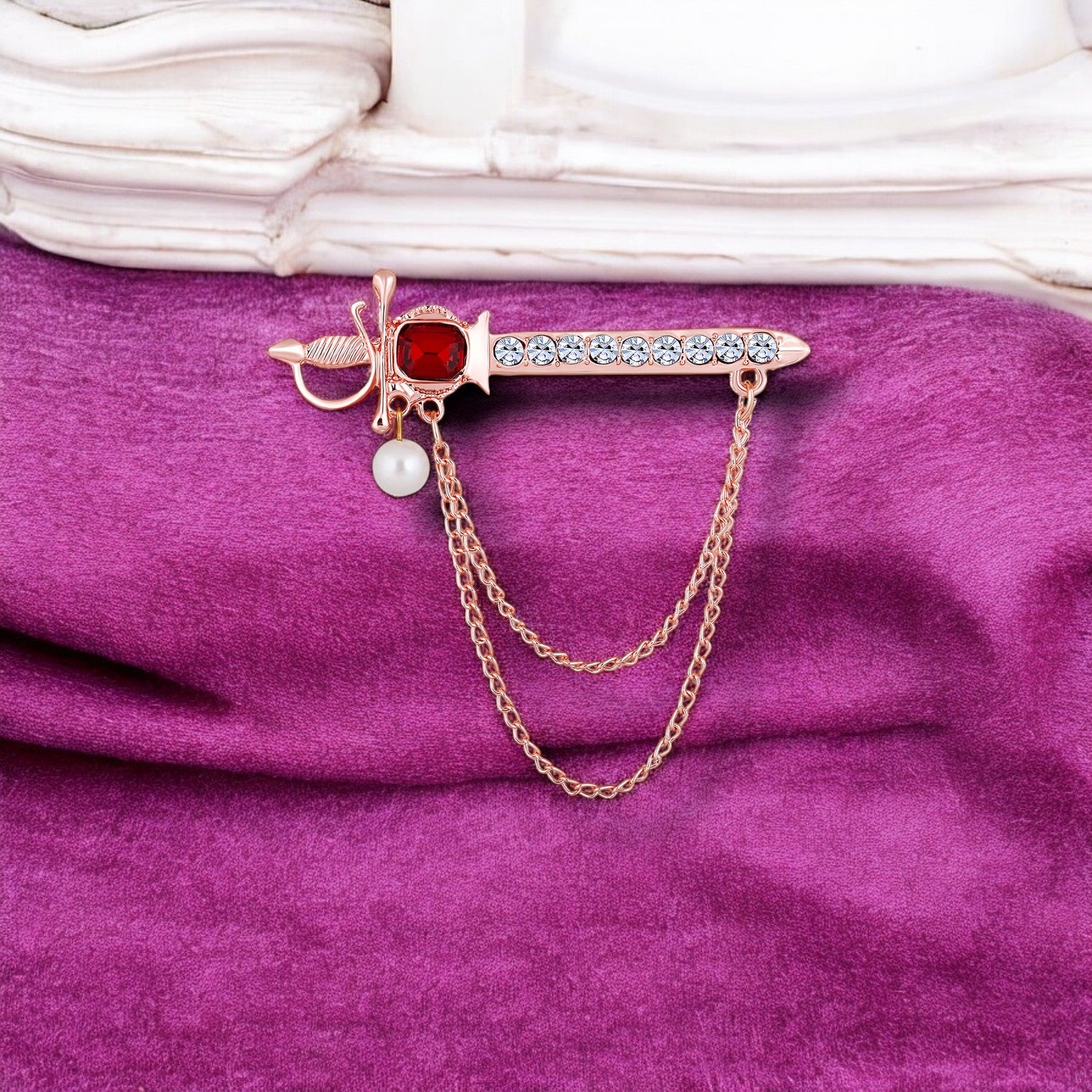 Sword-Shaped Brooch with Dual Layered Chain