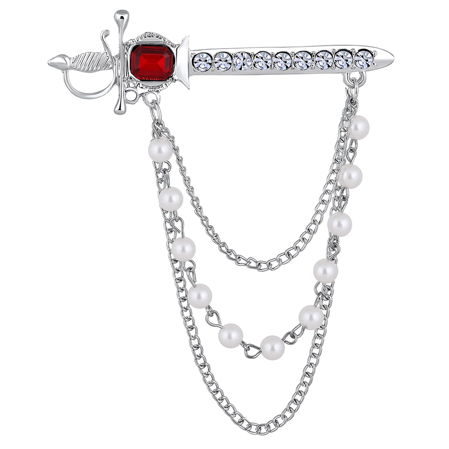 Sword-Shaped Brooch with Dual Layered Chain