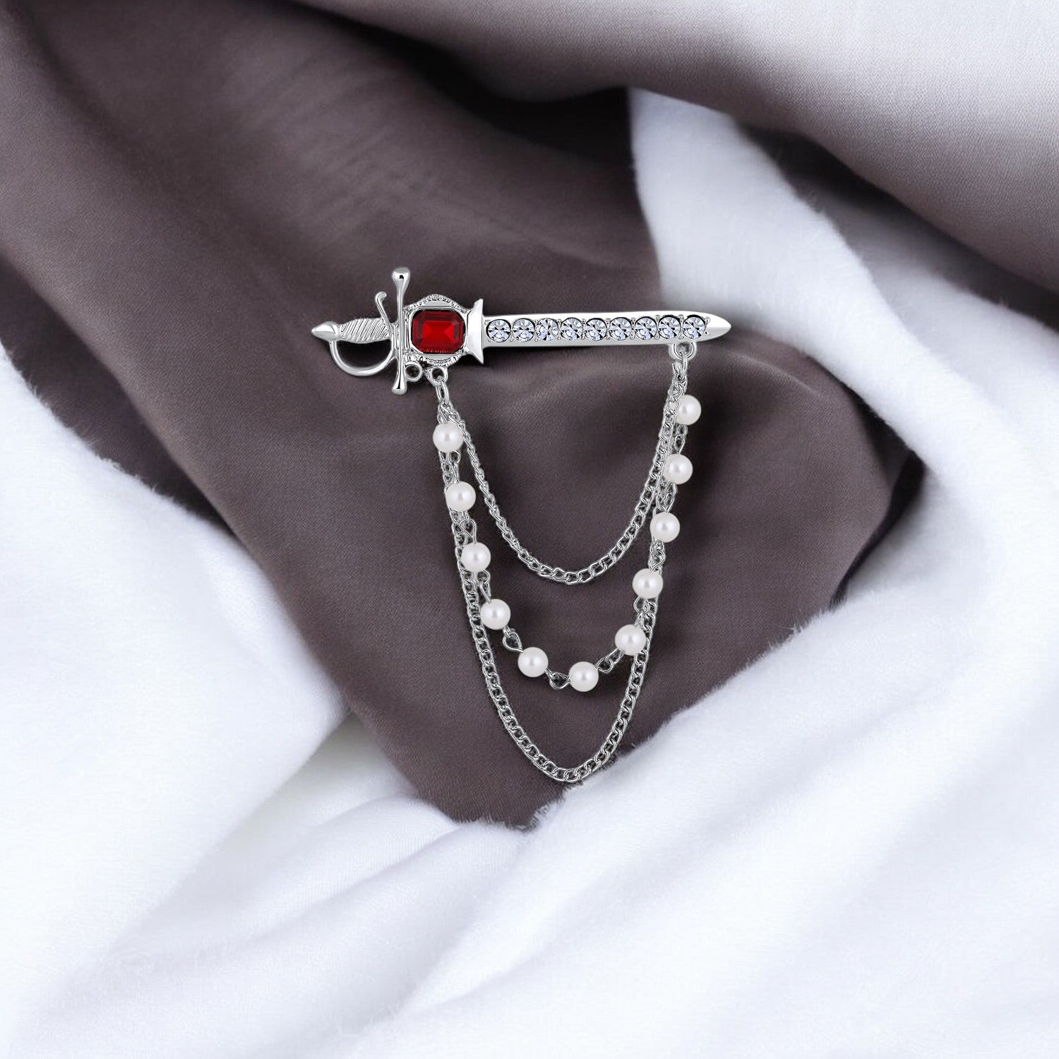 Sword-Shaped Brooch with Dual Layered Chain