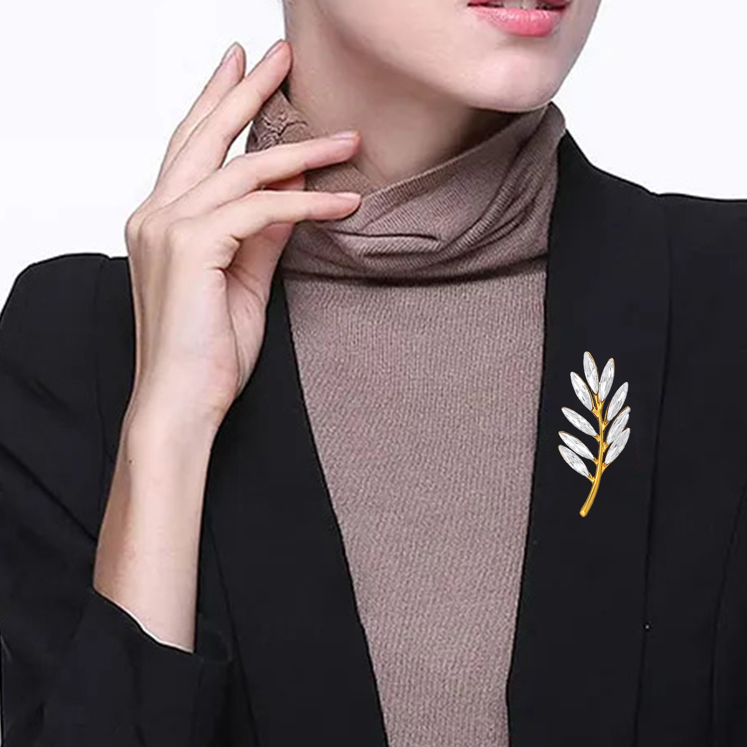 Studded Leaf Shaped Brooch