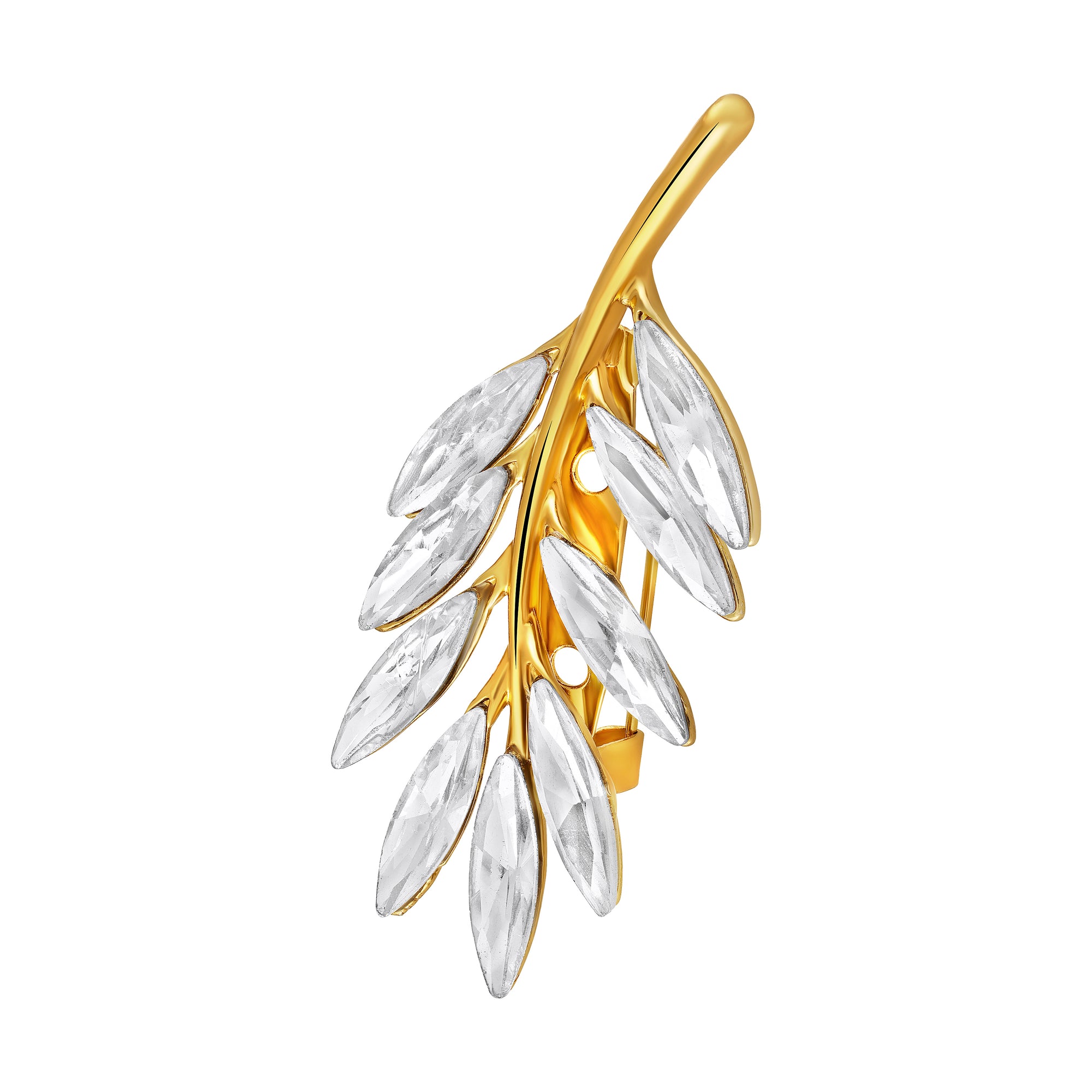 Studded Leaf Shaped Brooch