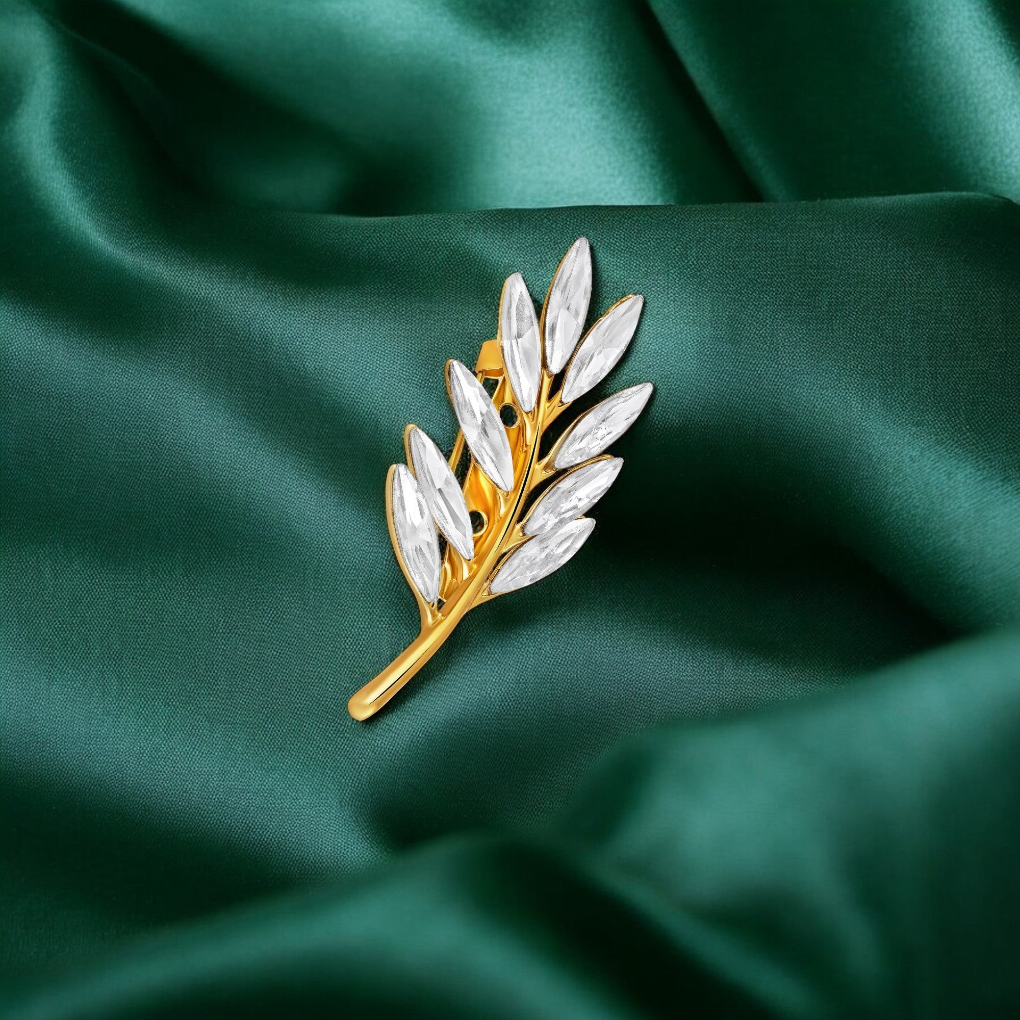 Studded Leaf Shaped Brooch