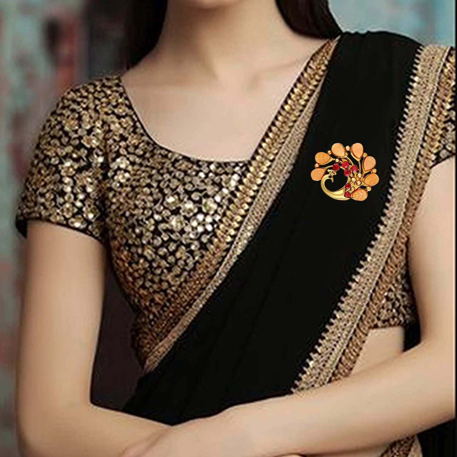 Peacock-Shaped Studded Weeding Brooch