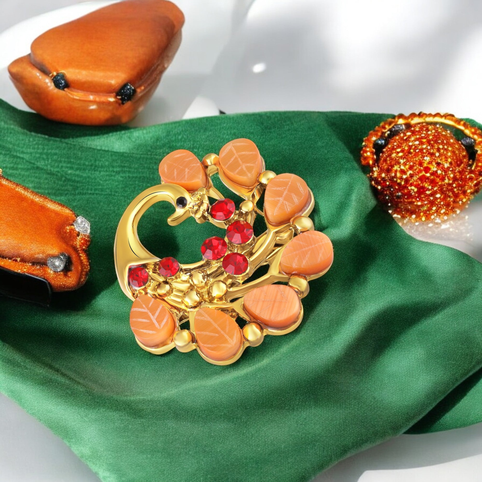 Peacock-Shaped Studded Weeding Brooch