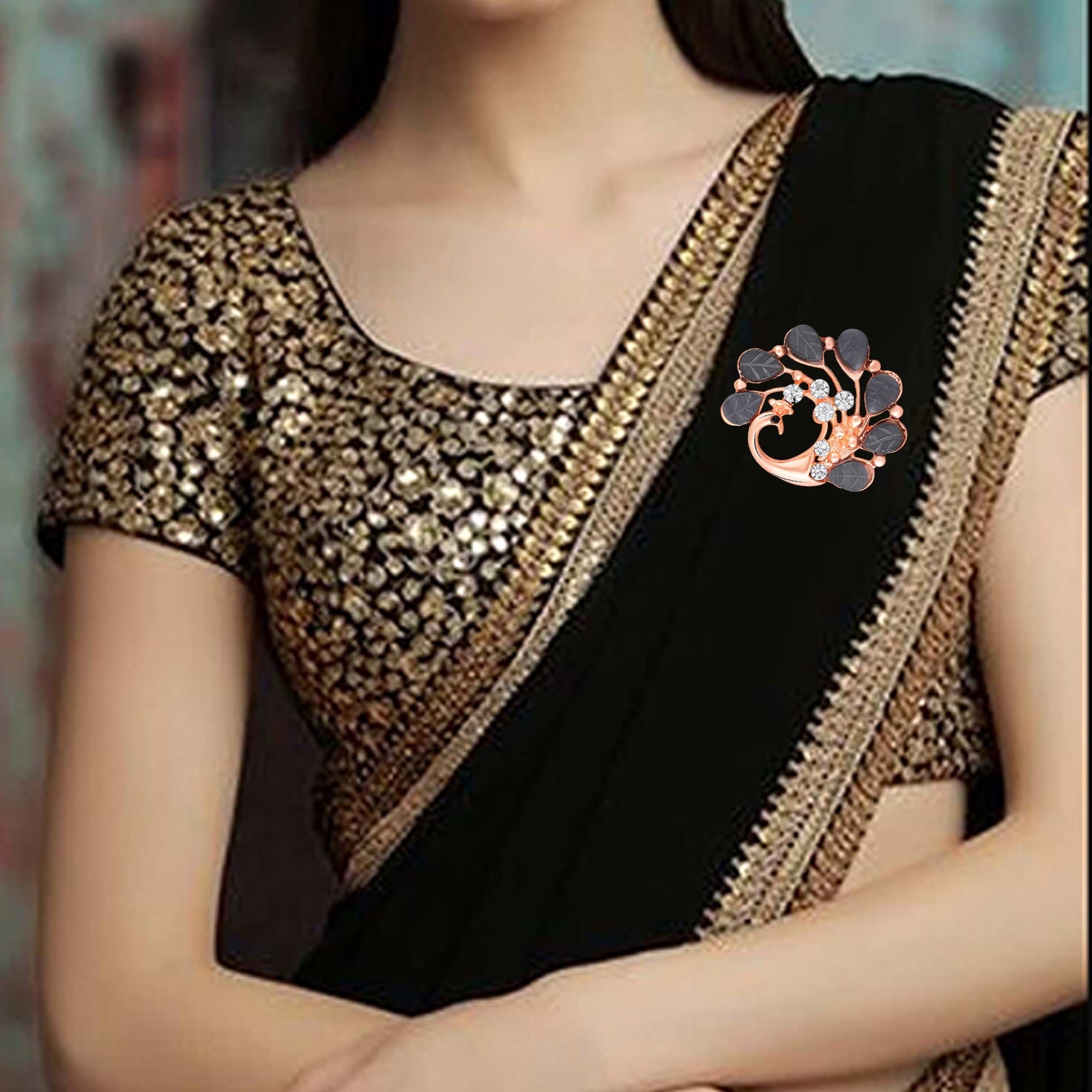 Peacock-Shaped Studded Weeding Brooch