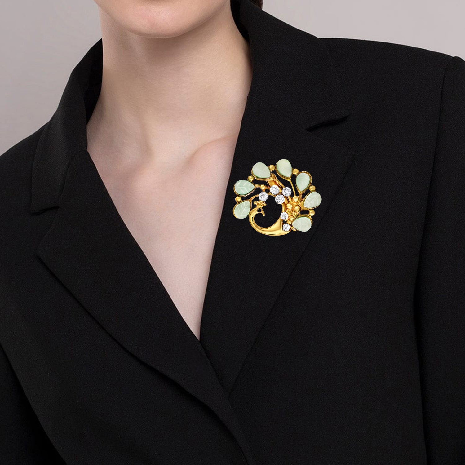 Peacock-Shaped Studded Weeding Brooch