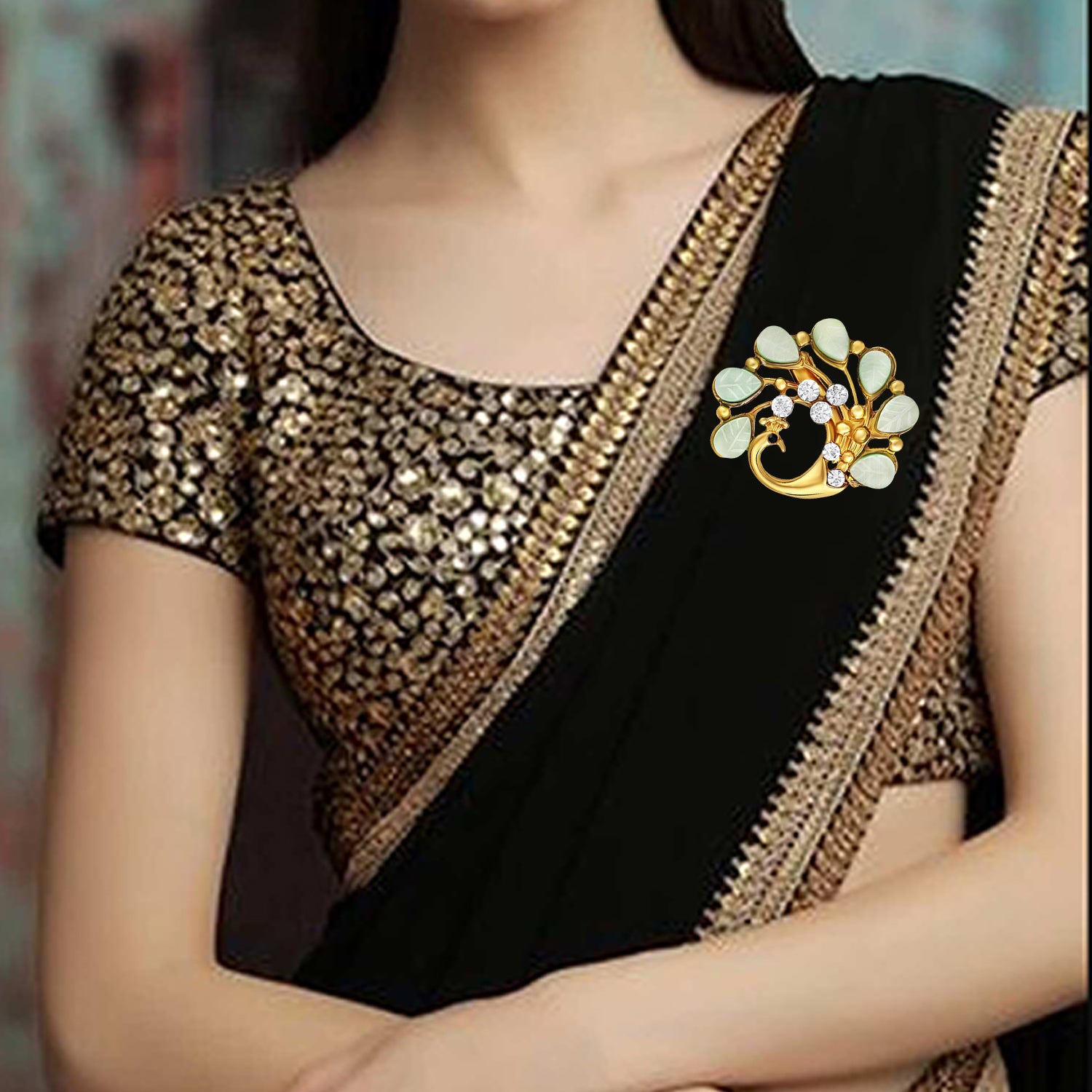 Peacock-Shaped Studded Weeding Brooch