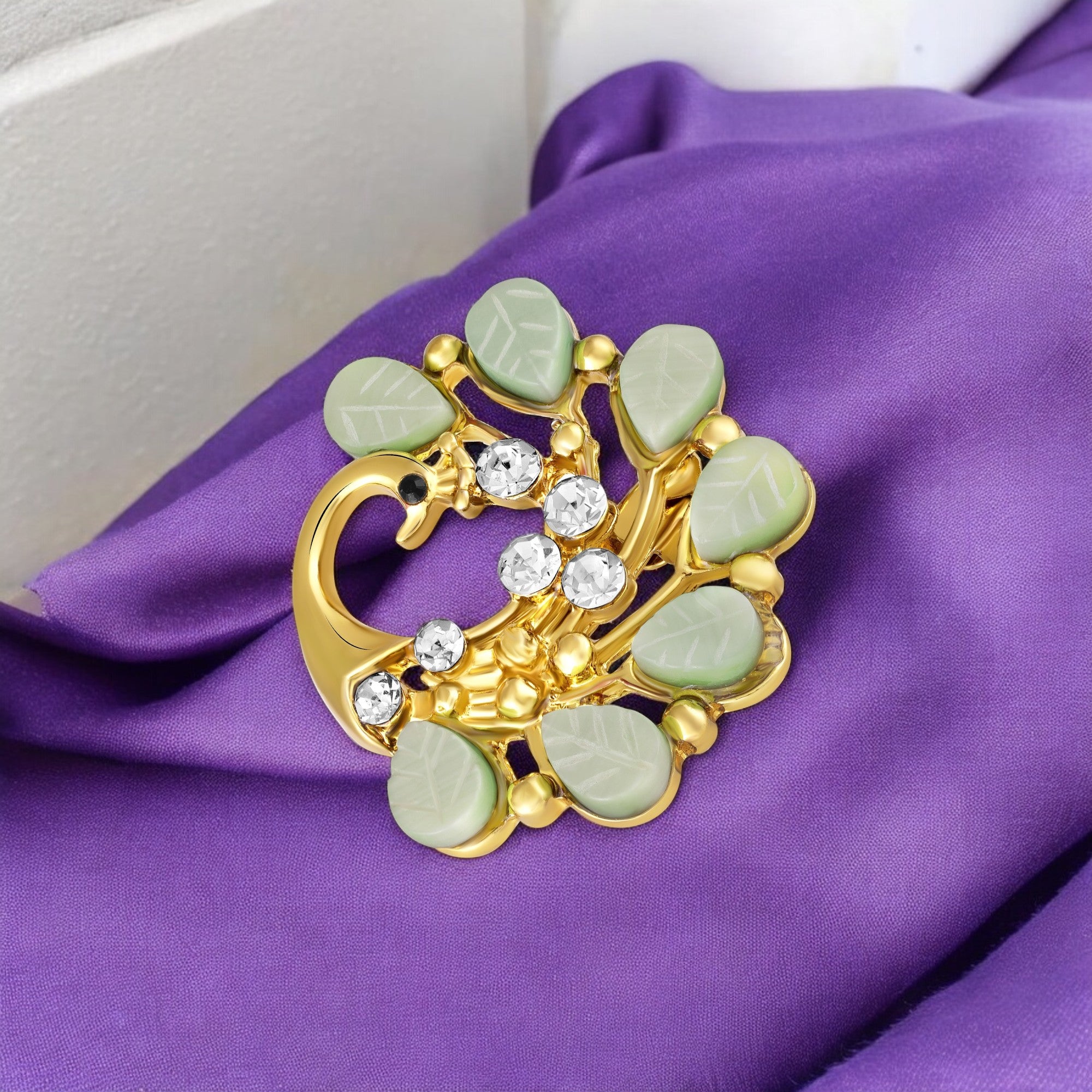 Peacock-Shaped Studded Weeding Brooch