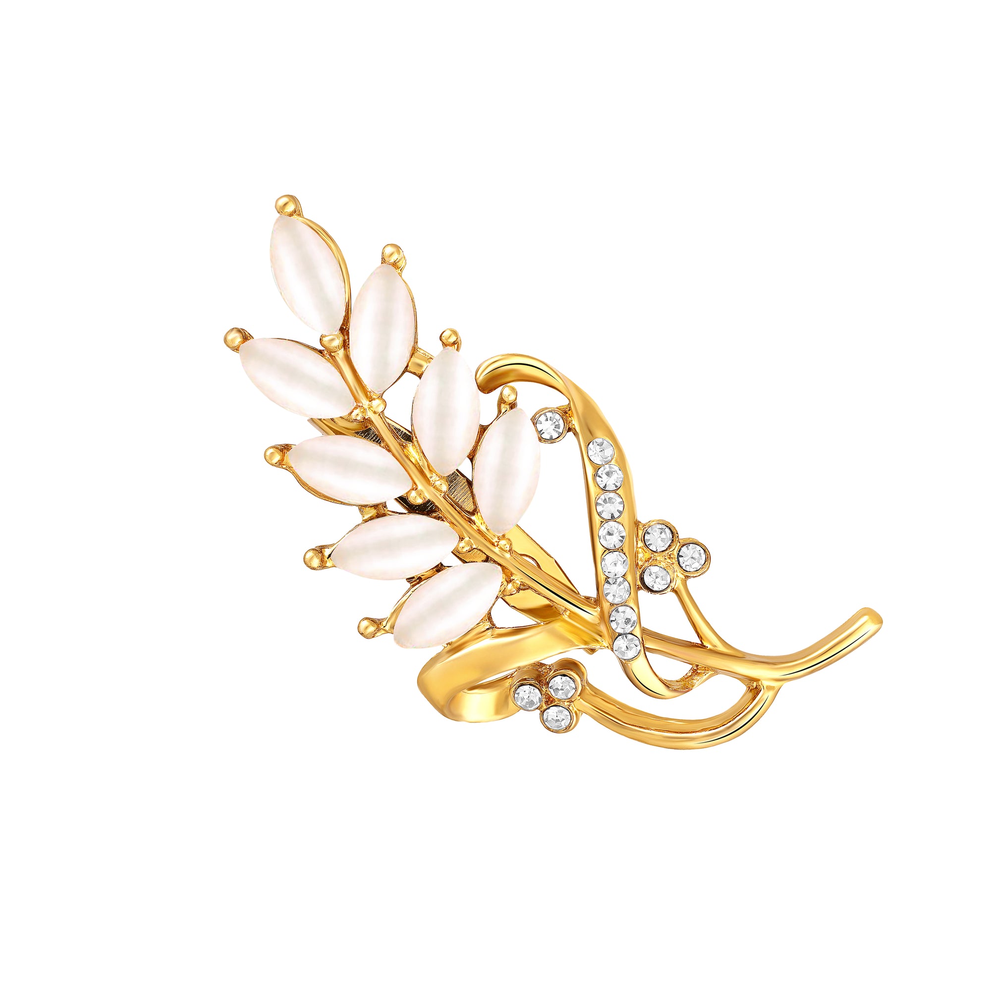 Studded Leaf Shaped Brooch