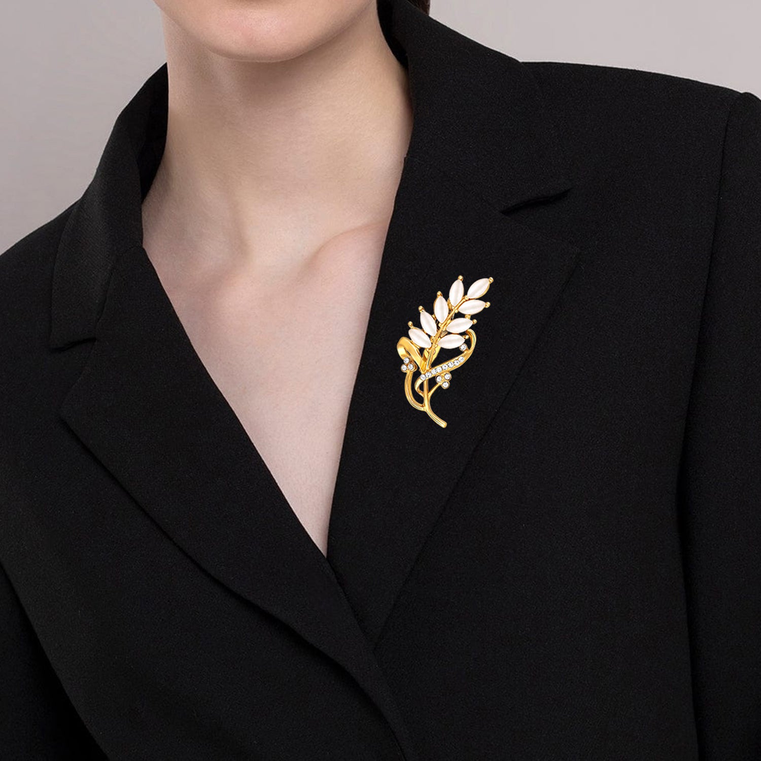 Studded Leaf Shaped Brooch