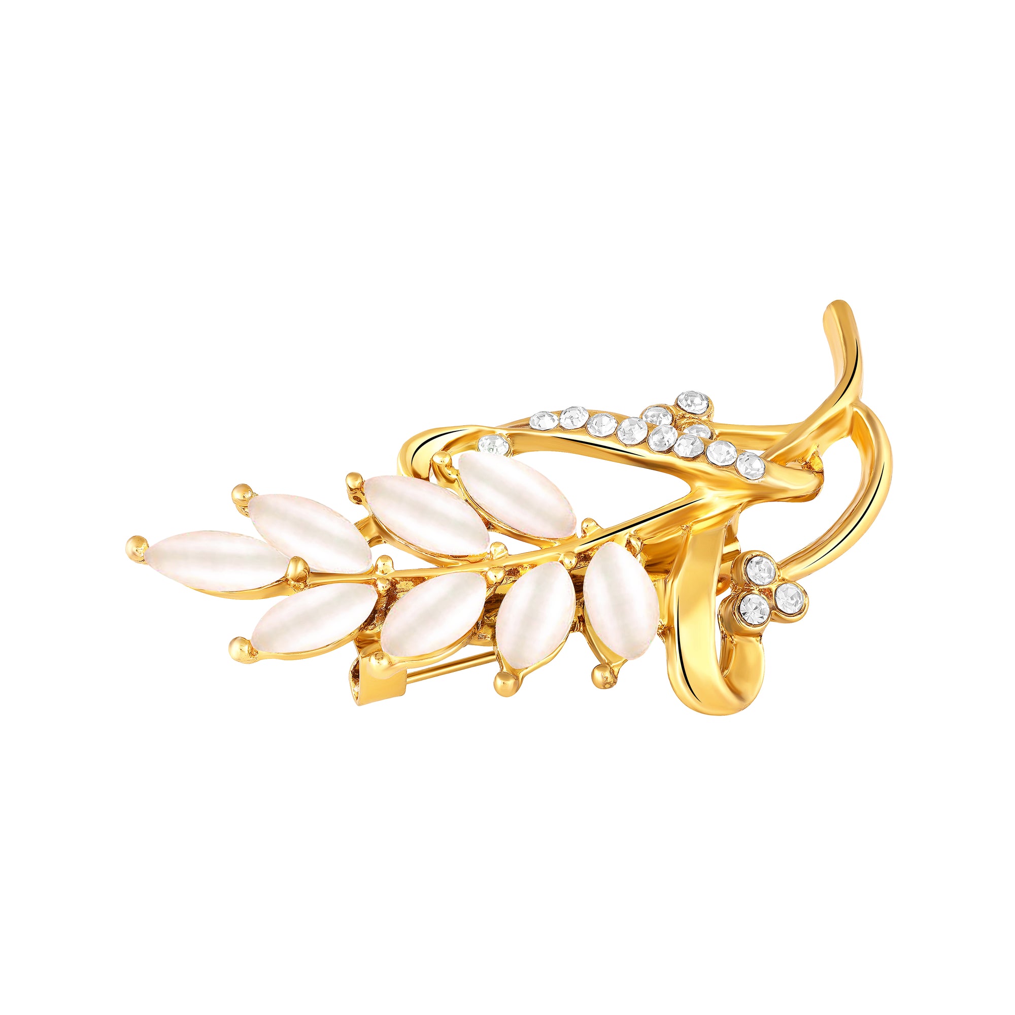 Studded Leaf Shaped Brooch