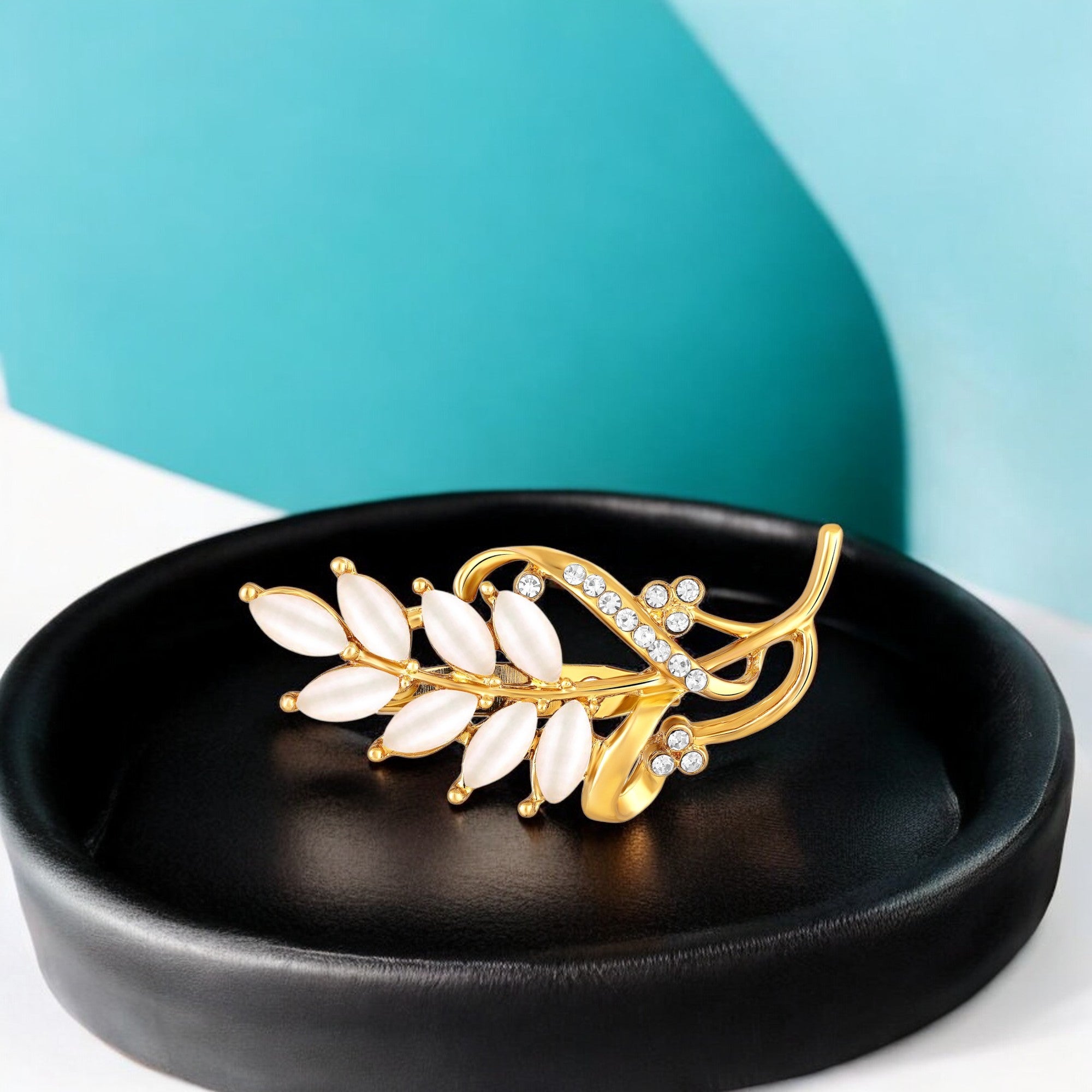 Studded Leaf Shaped Brooch