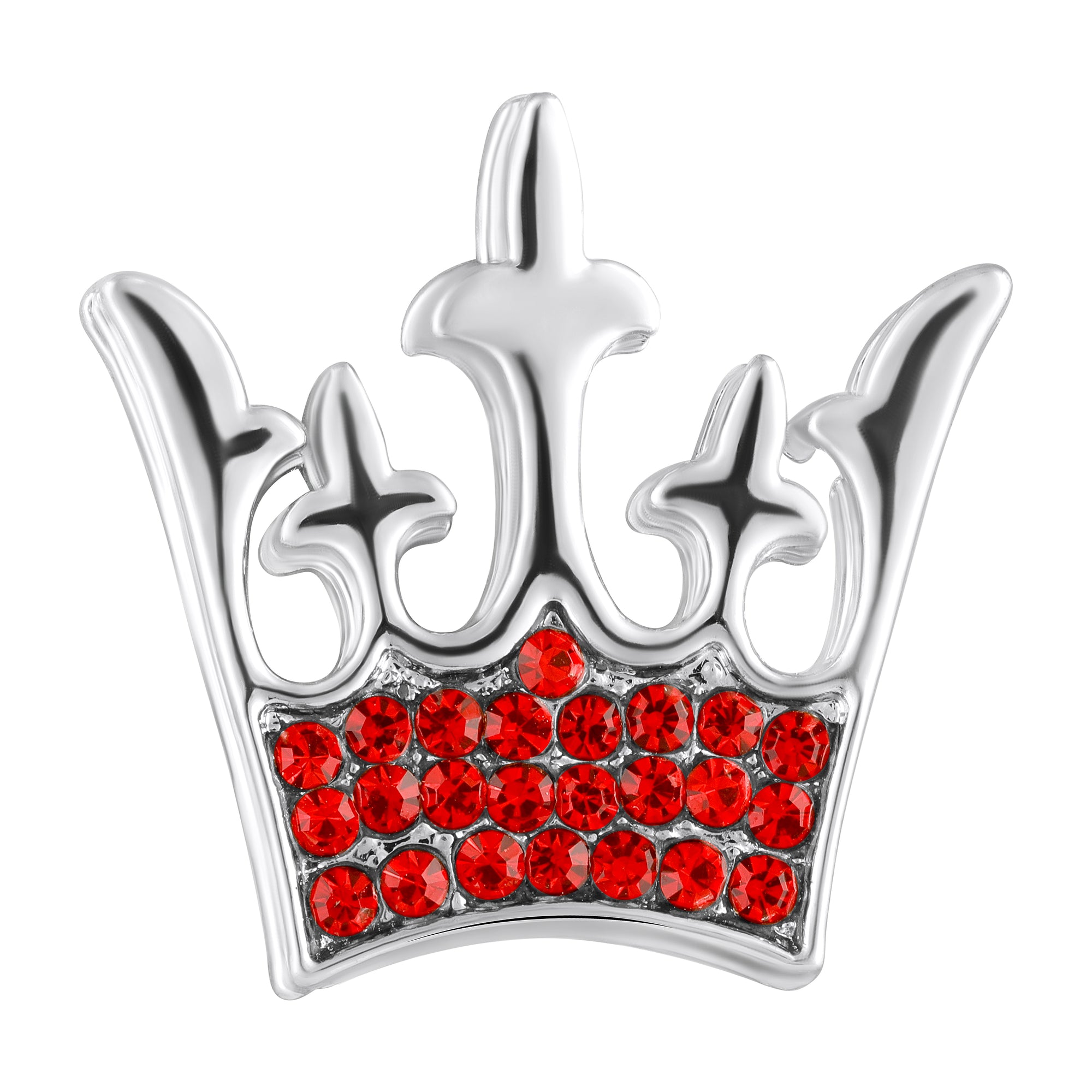 Regal Crown Brooch with Studded Red Crystals