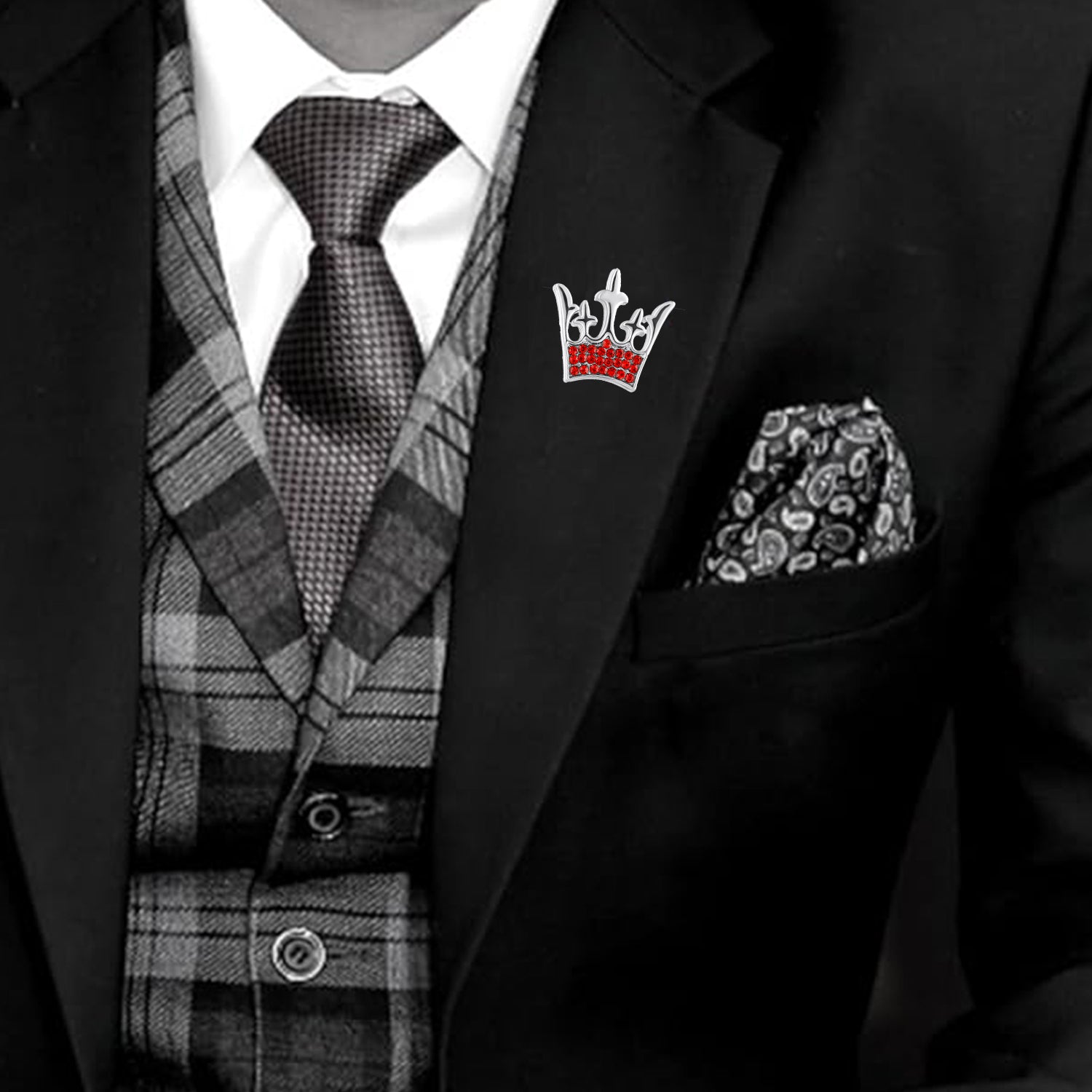 Regal Crown Brooch with Studded Red Crystals