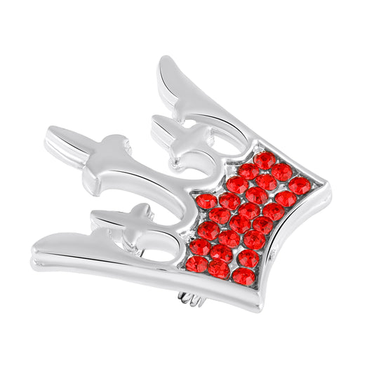 Regal Crown Brooch with Studded Red Crystals