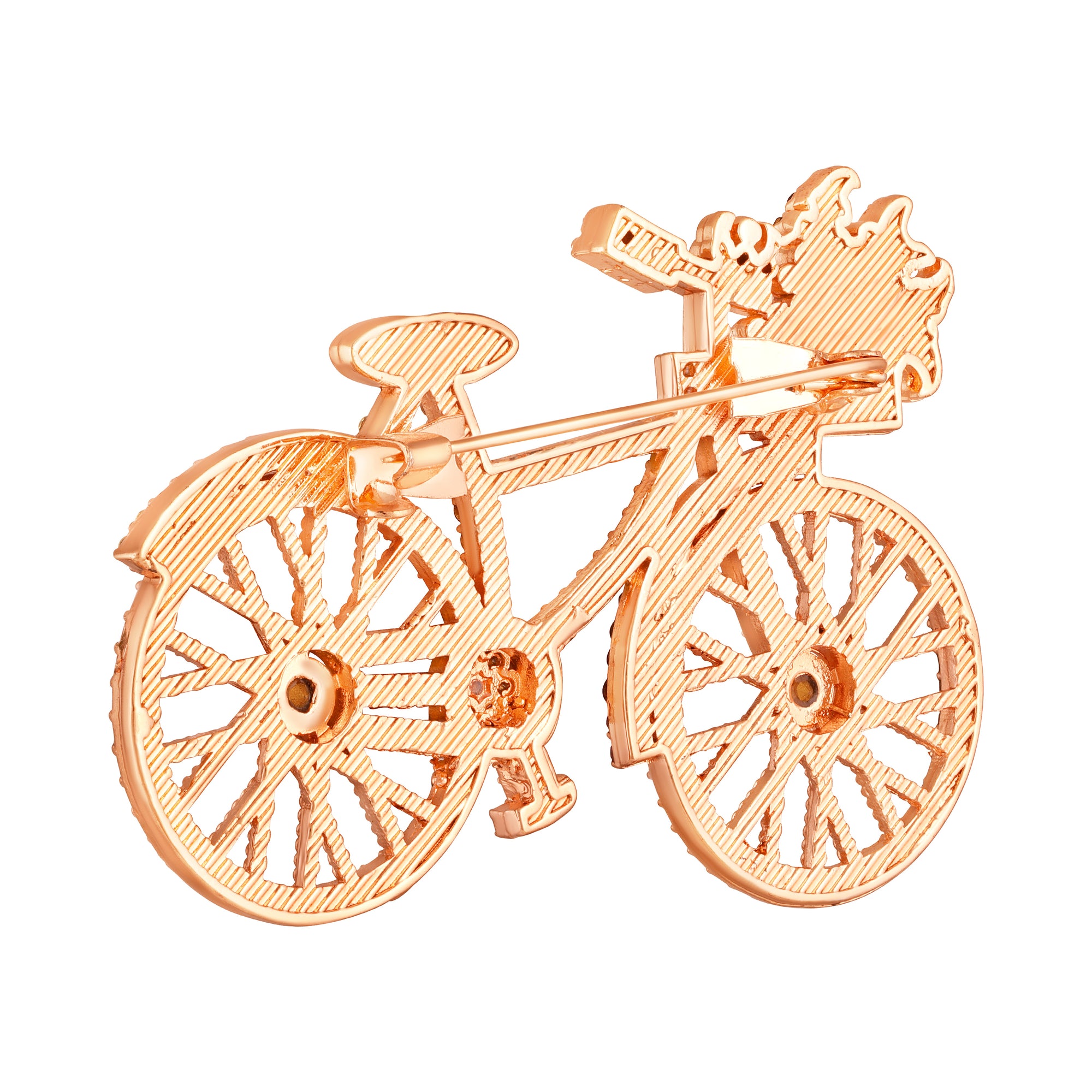 Shiny Flower Basket Design Vintage Bicycle Brooch Pin with Multicolor Crystals