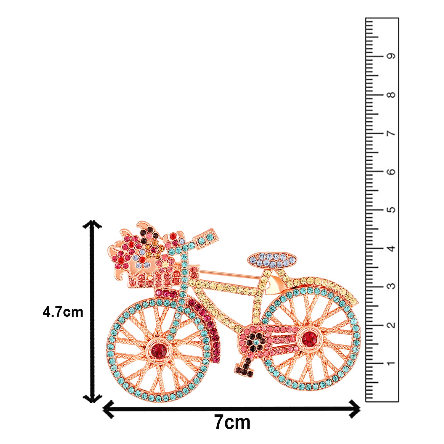 Shiny Flower Basket Design Vintage Bicycle Brooch Pin with Multicolor Crystals