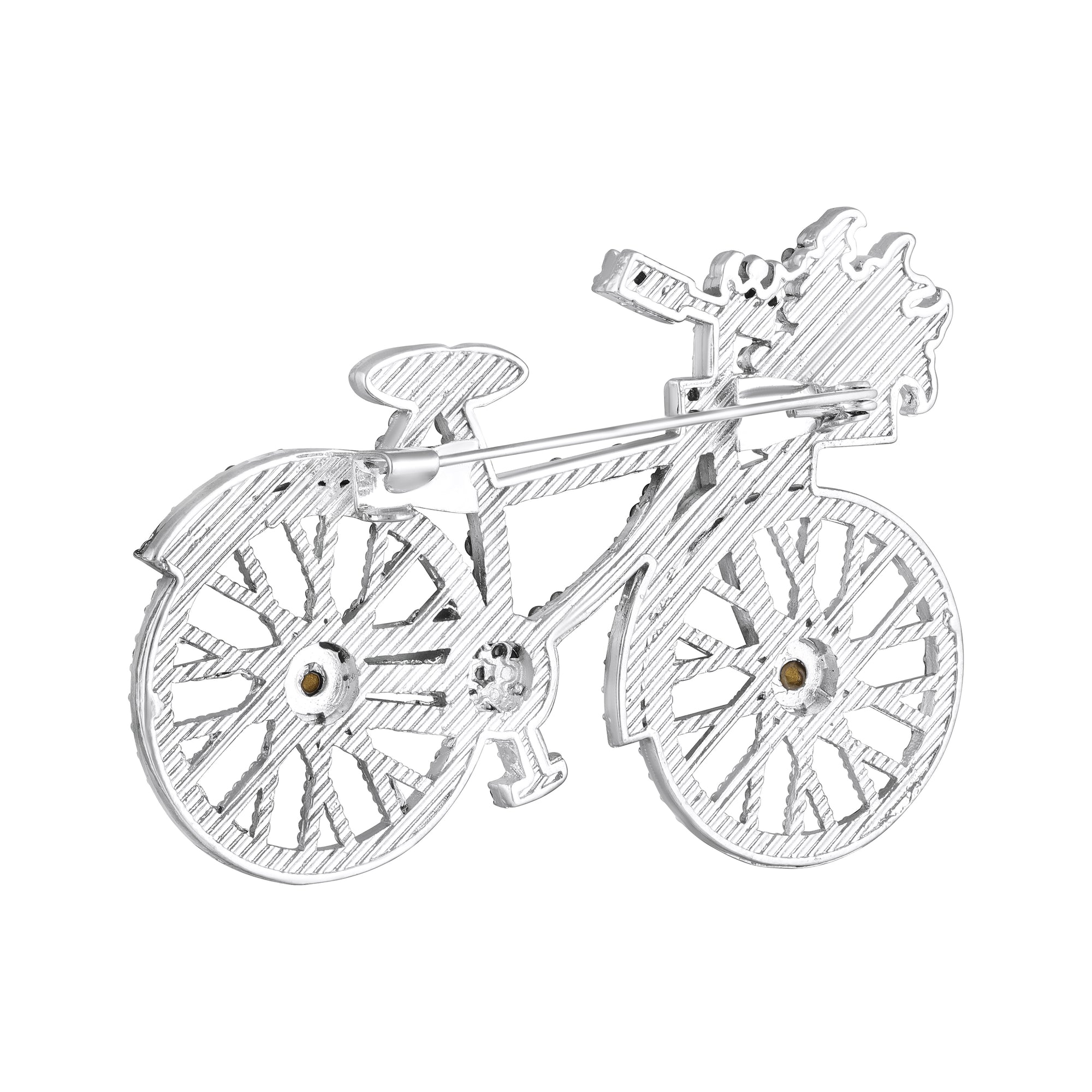 Shiny Flower Basket Design Vintage Bicycle Brooch Pin with Multicolor Crystals