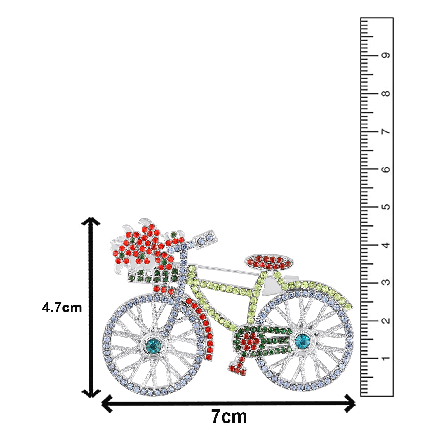 Shiny Flower Basket Design Vintage Bicycle Brooch Pin with Multicolor Crystals