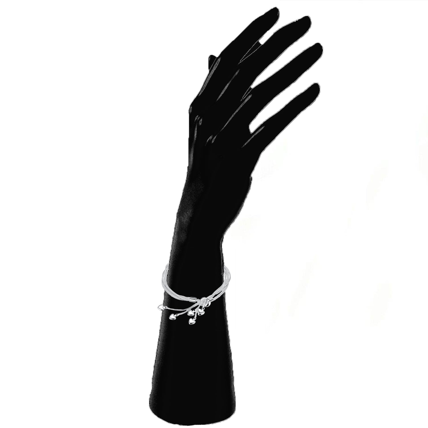 Rhodium Plated Heart Charms Silver Adjustable Bracelet