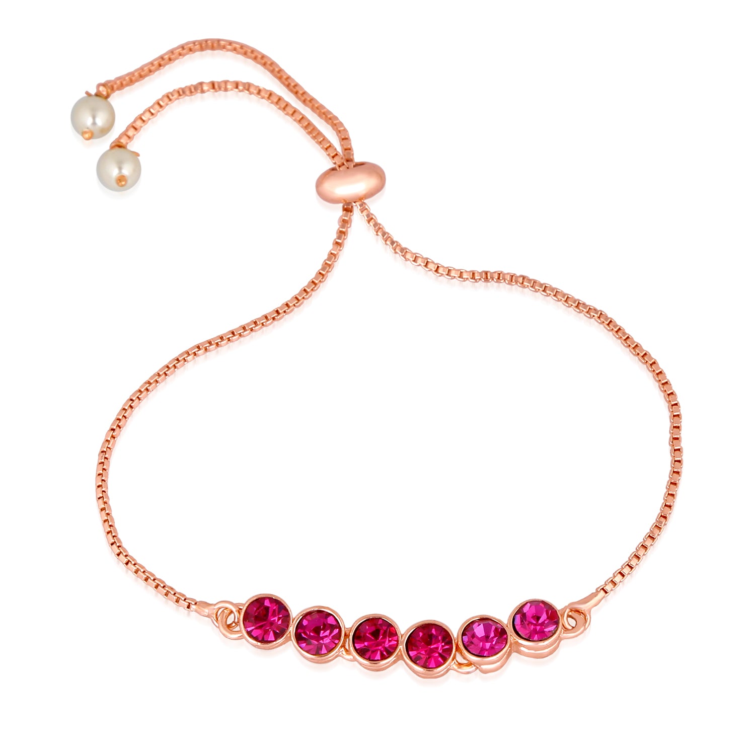 Gleaming Pink Solitaire Crystal Adjustable Bracelet