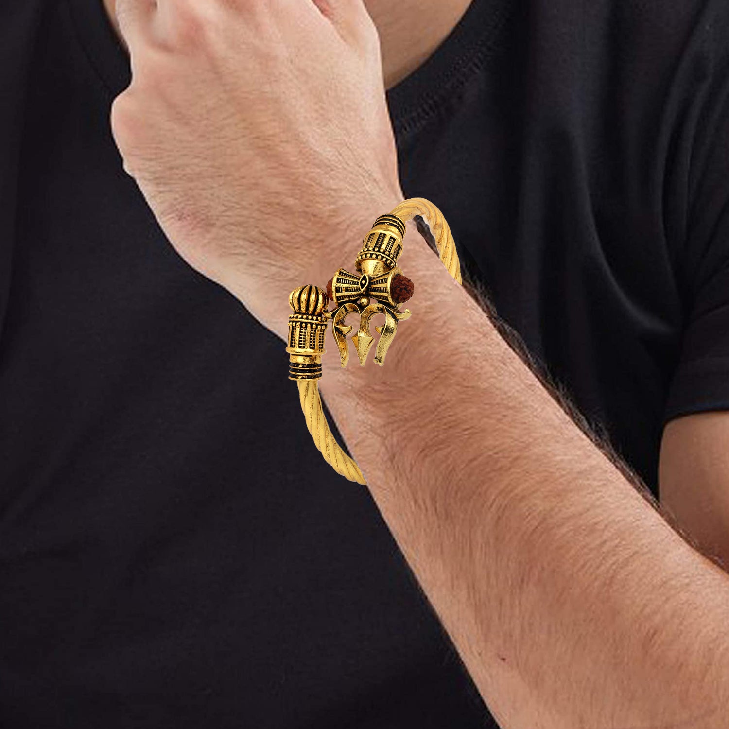 Bholenath Trishul Damroo Cuff Kada Bracelet