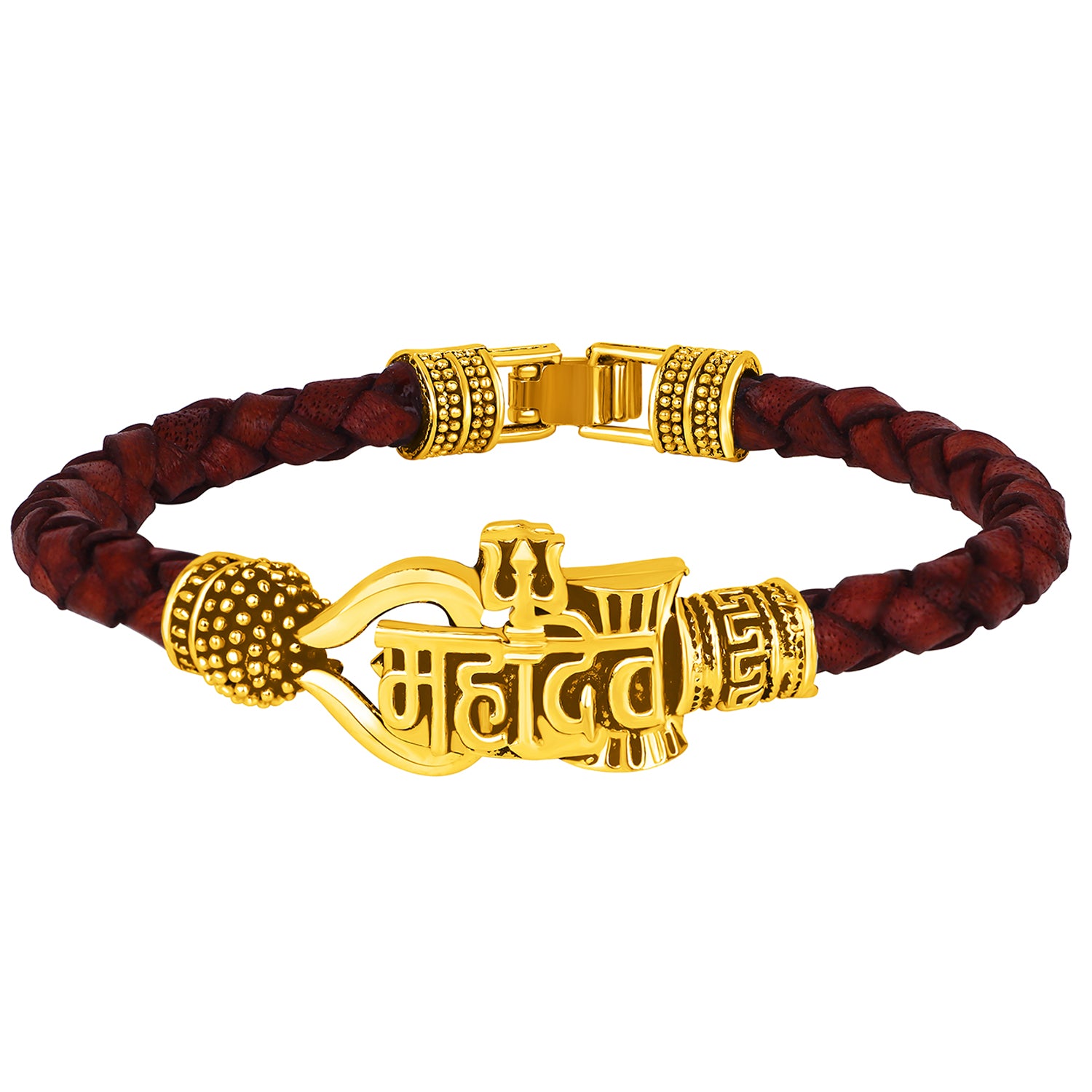 Lord Shiv Trishul Mahadev Damru Leather Kada Bracelet