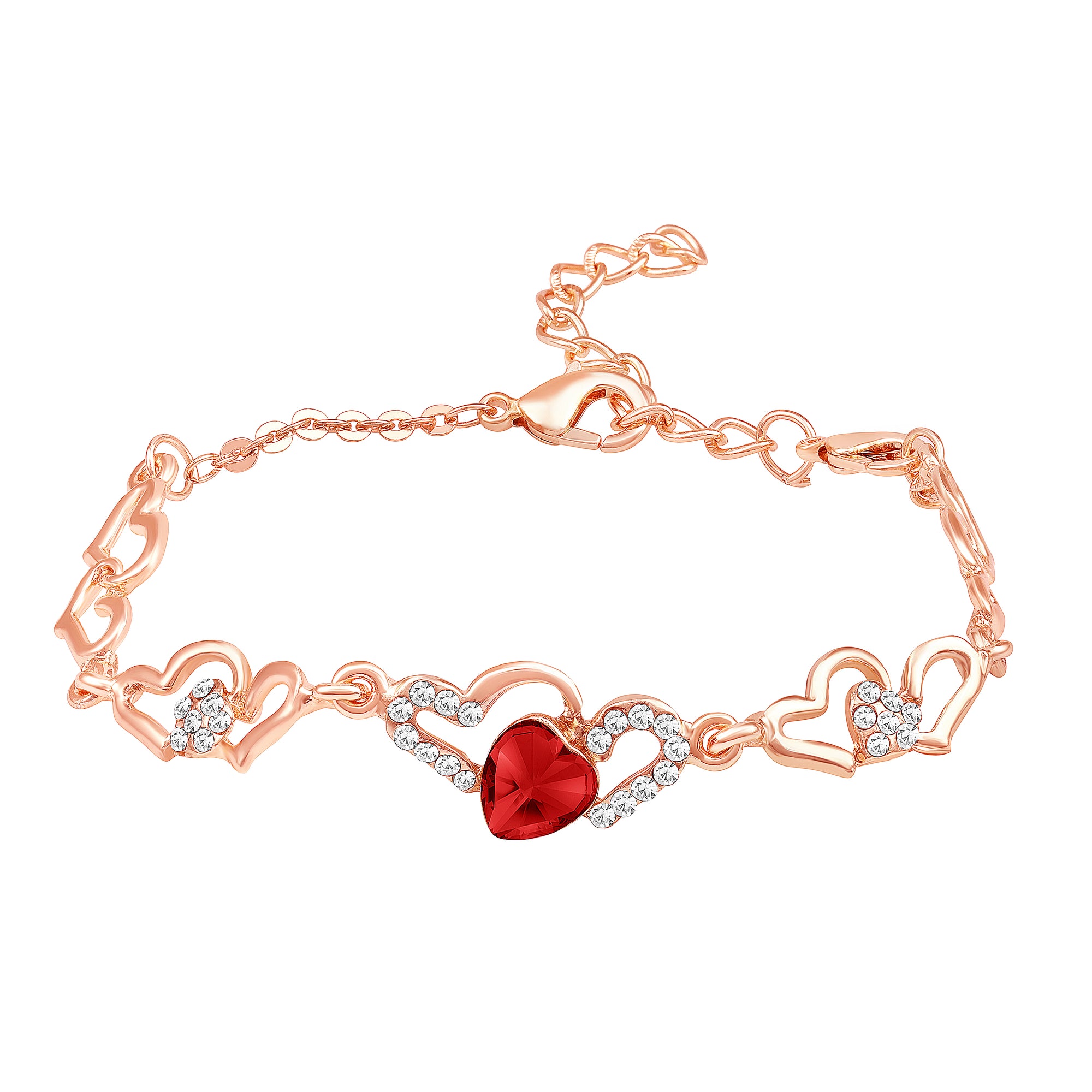Lovely Red Heart Link Bracelet with Glittering Crystal