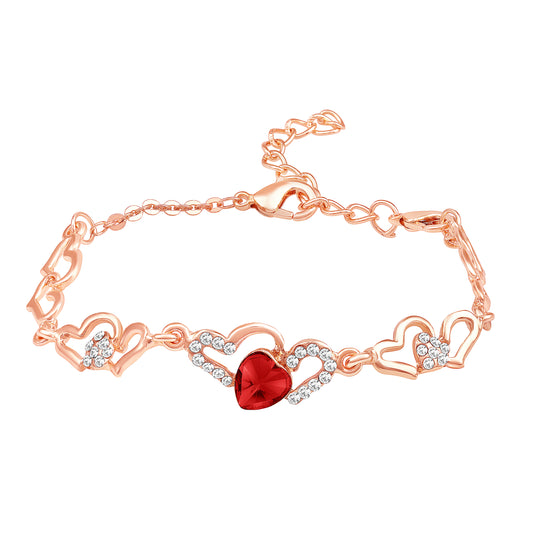 Lovely Red Heart Link Bracelet with Glittering Crystal