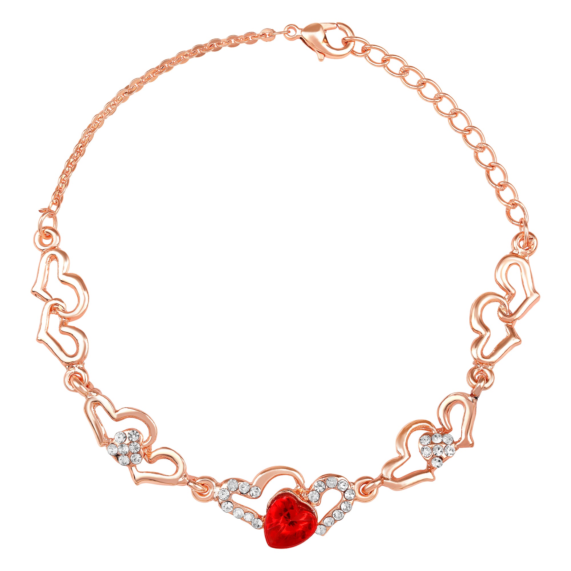 Lovely Red Heart Link Bracelet with Glittering Crystal