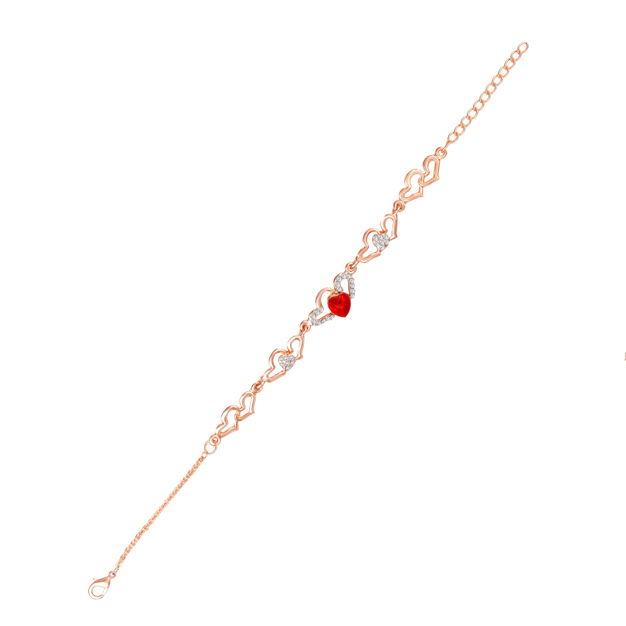 Lovely Red Heart Link Bracelet with Glittering Crystal