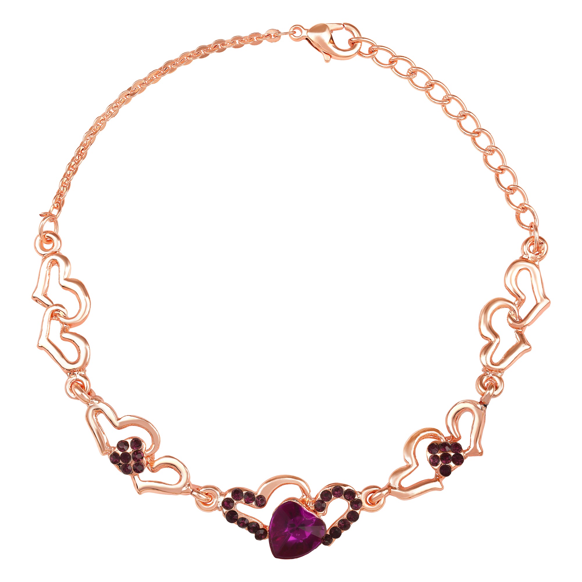 Lovely Red Heart Link Bracelet with Glittering Crystal