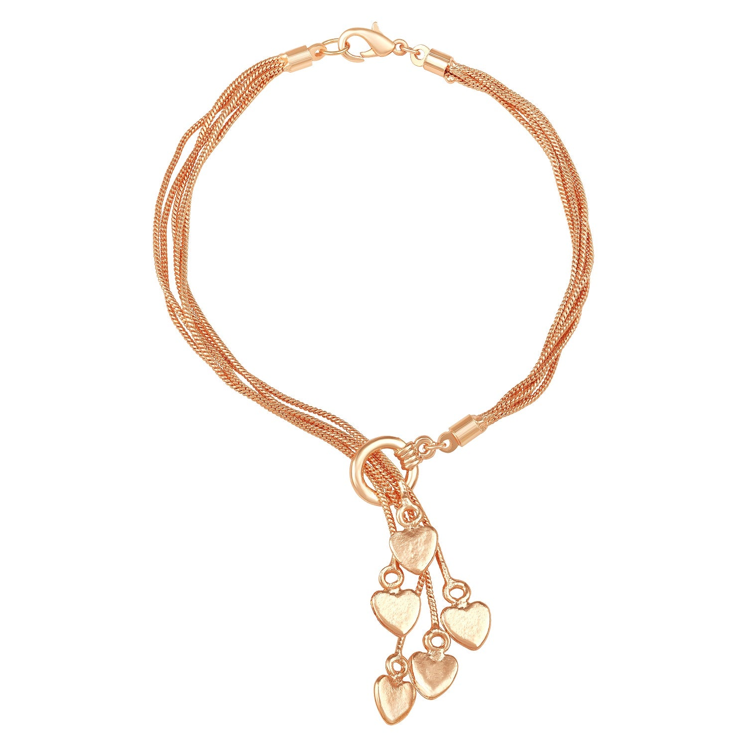 Layered Chain Heart Charm Rosegold Plated Bracelet