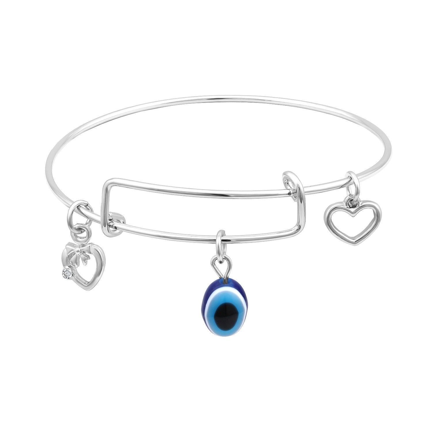 Evil Eye and Heart Charms Adjustable Kada Bracelet