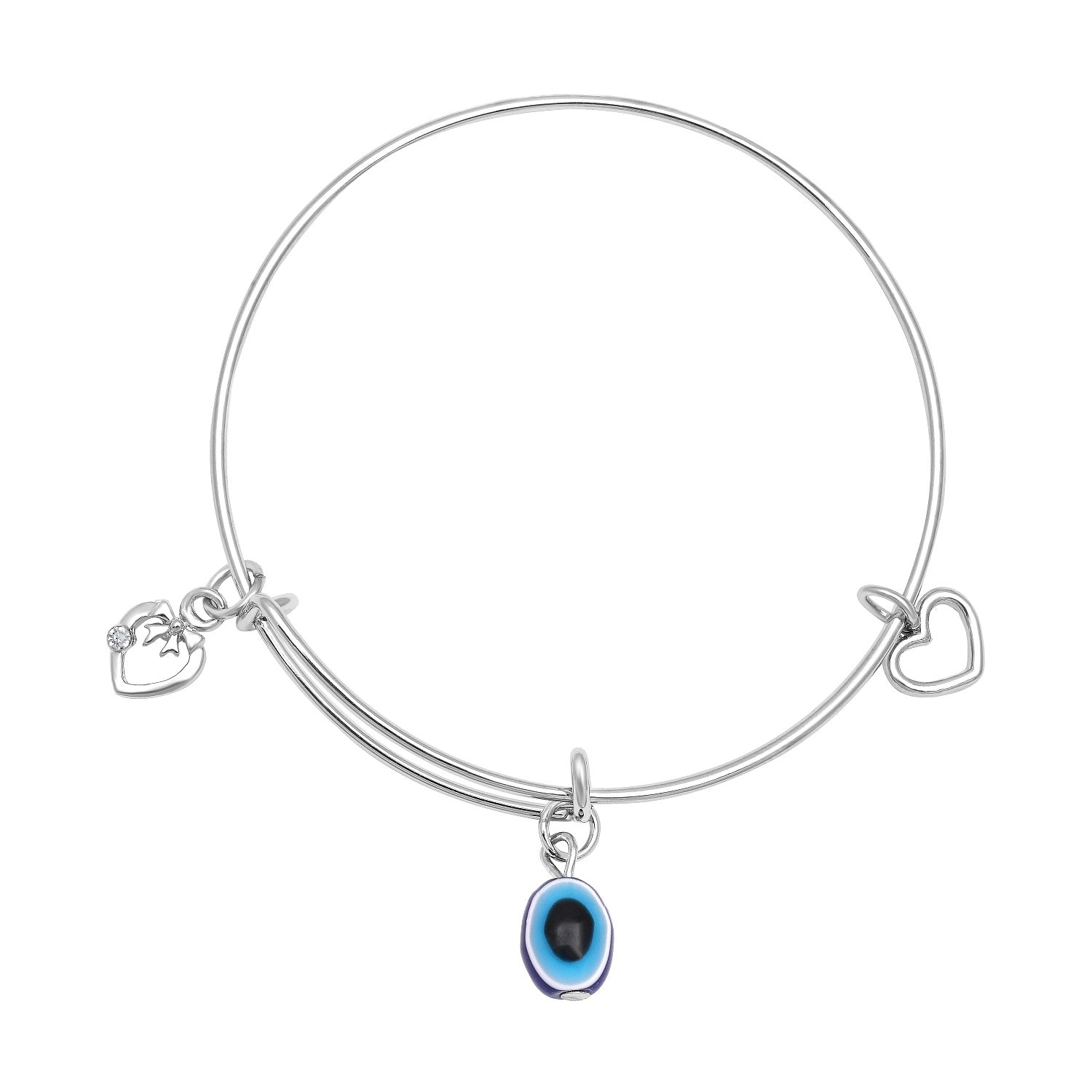 Evil Eye and Heart Charms Adjustable Kada Bracelet