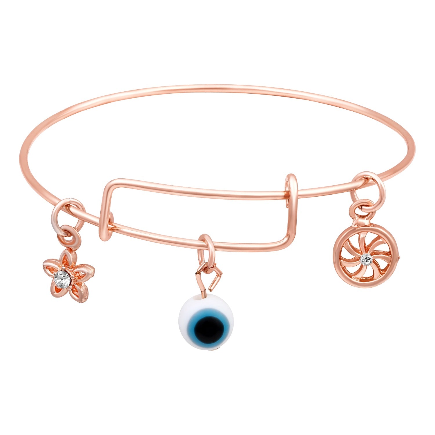 Evil Eye and Heart Charms Adjustable Kada Bracelet