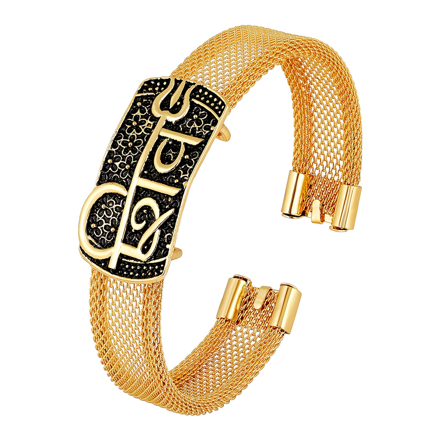 Shiv (शिव) Engraved & Trishul with Black Meena Work Adjutsable Kada Bracelet