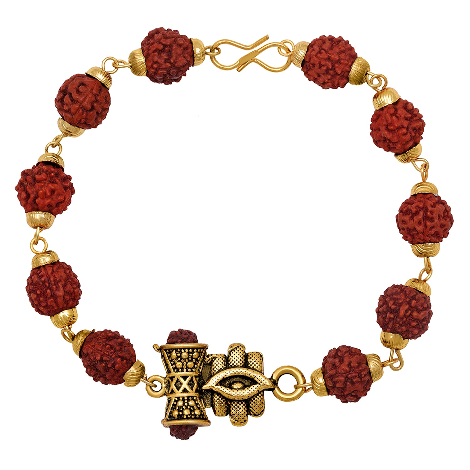Lord Shiva Tripundra Tialk & Damru Adjutable Religious Rudraksha Bracelet