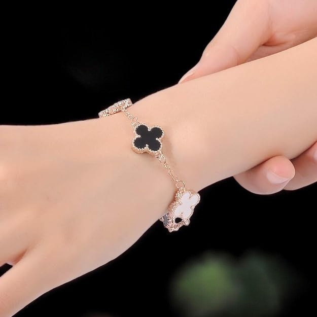 Floral Link Chain Clover Bracelet