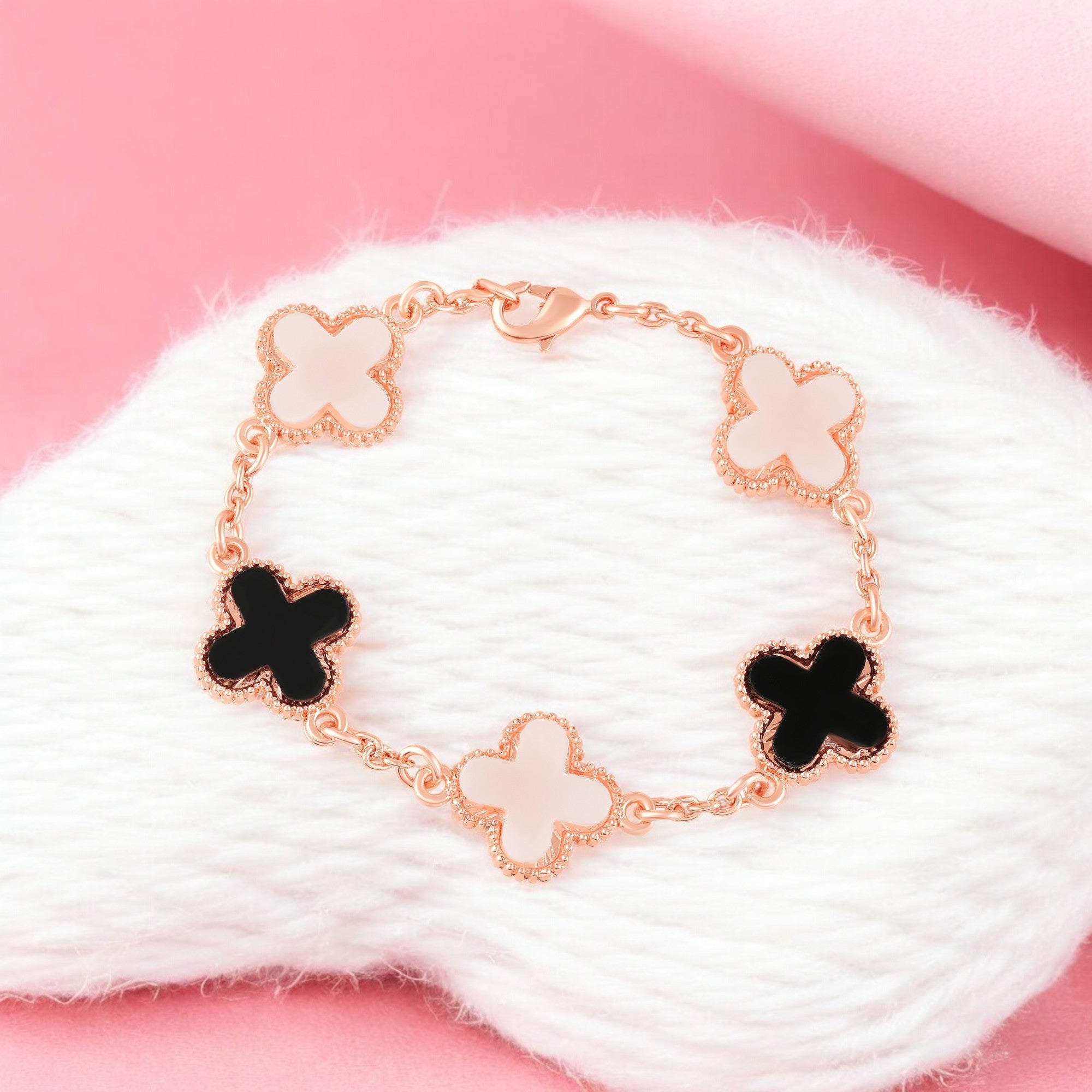 Floral Link Chain Clover Bracelet