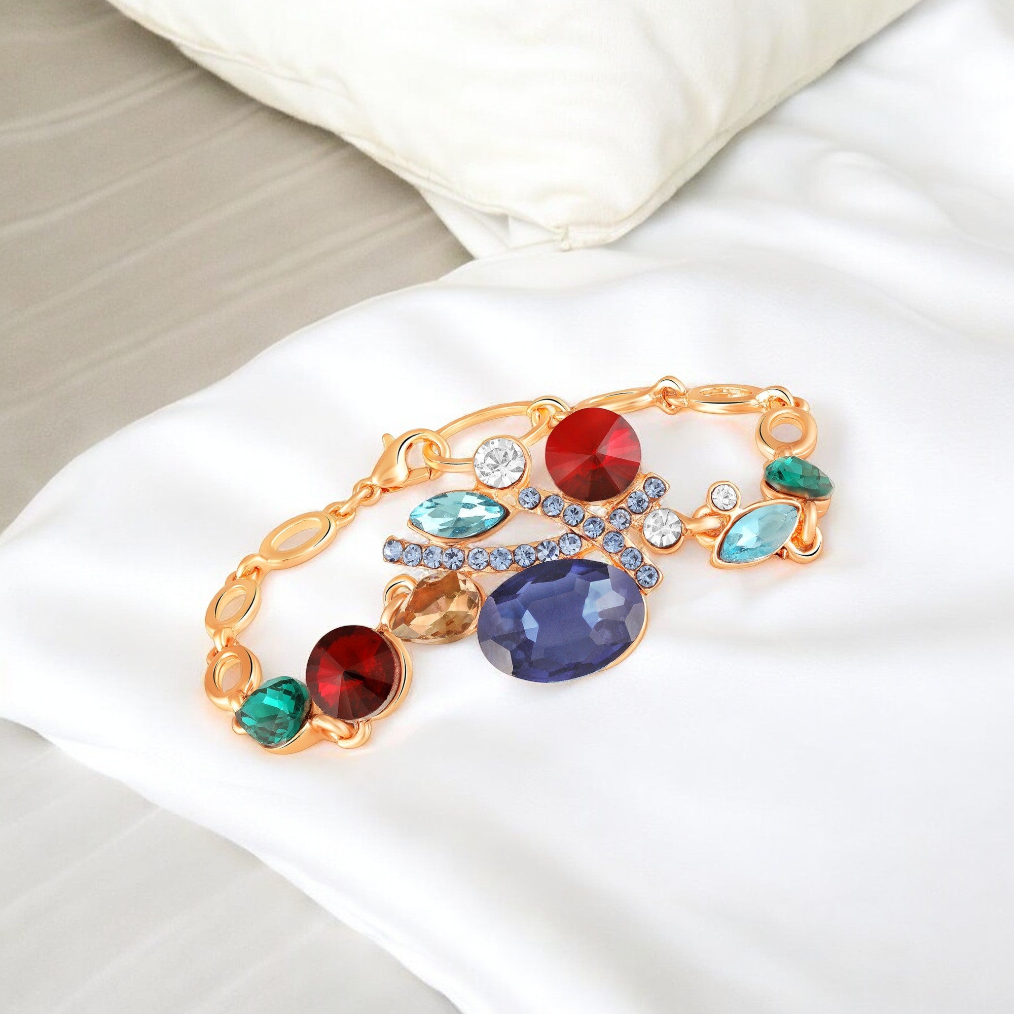Multicolor Crystals Link Chain Bracelet