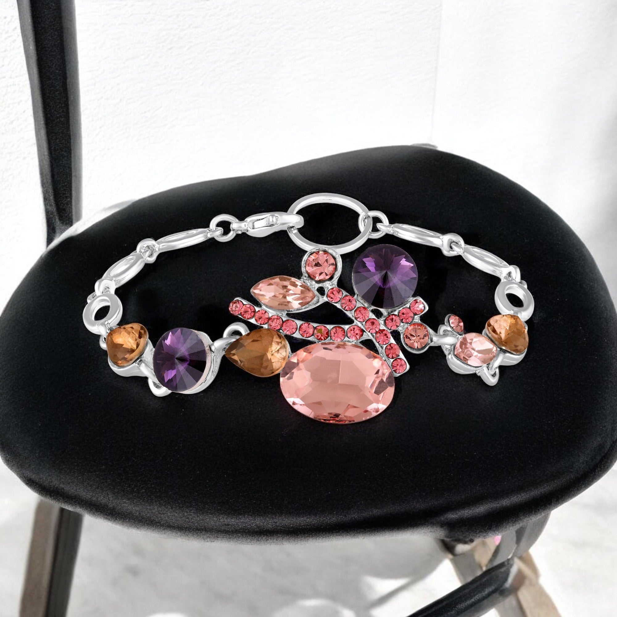 Multicolor Crystals Link Chain Bracelet