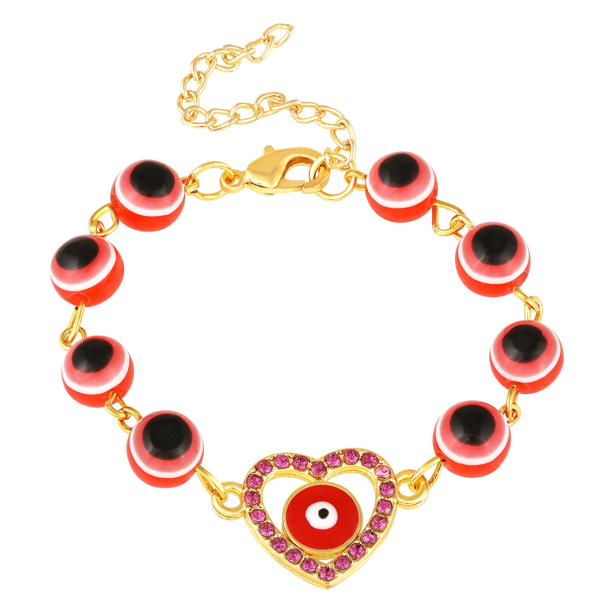 Red Heart and Evil Eye Adjustable Bracelet