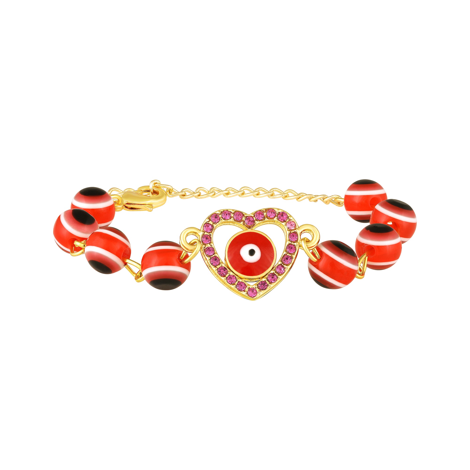 Red Heart and Evil Eye Adjustable Bracelet