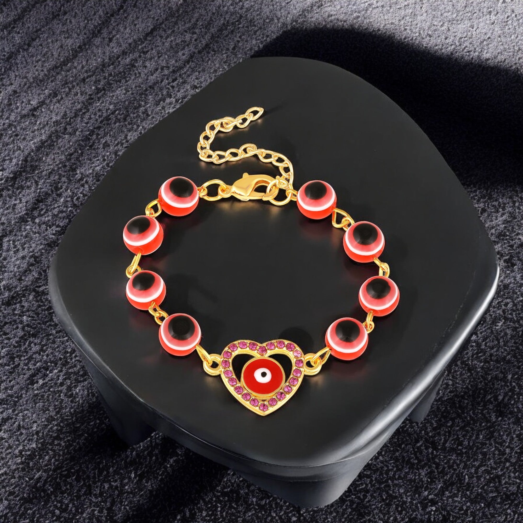 Red Heart and Evil Eye Adjustable Bracelet