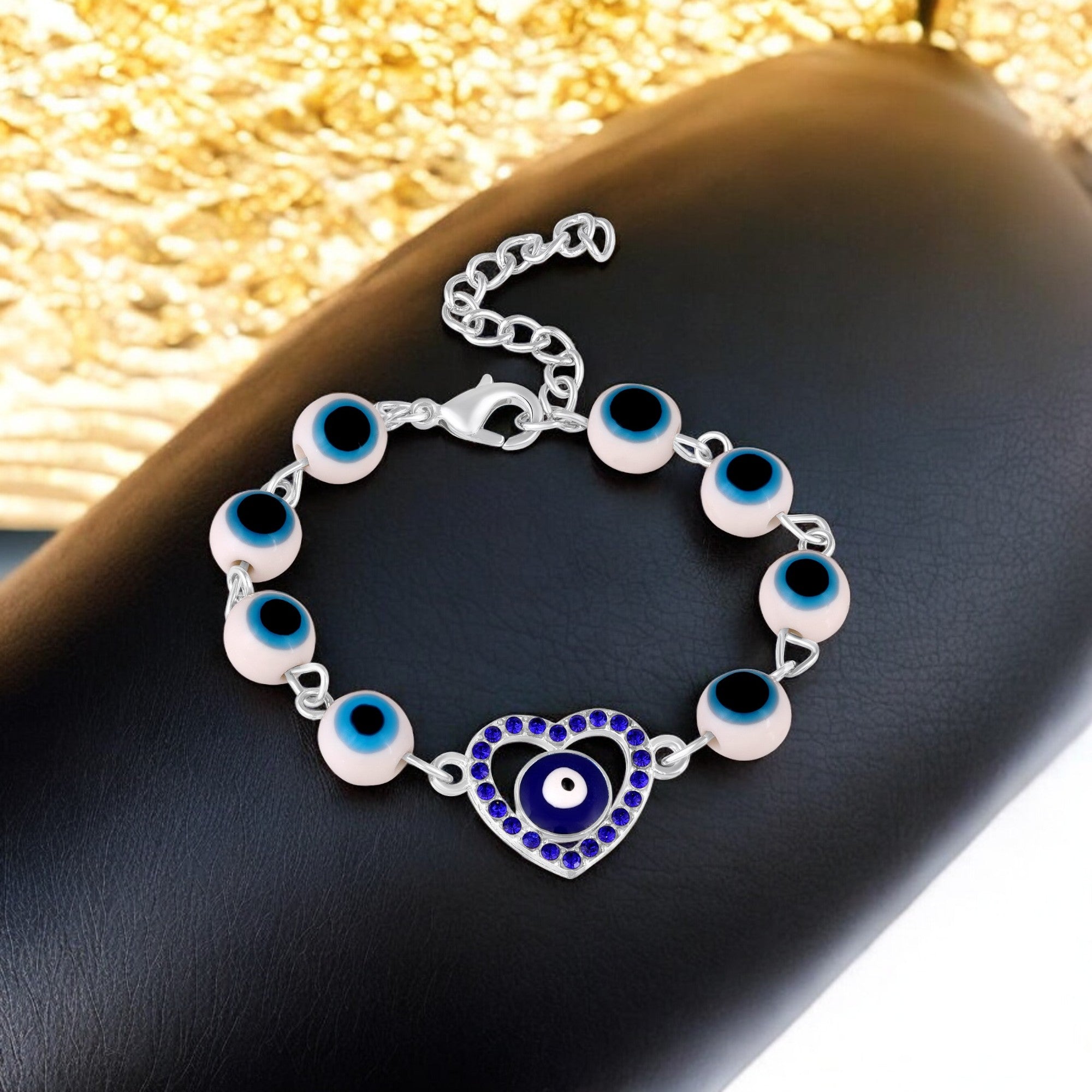 Red Heart and Evil Eye Adjustable Bracelet