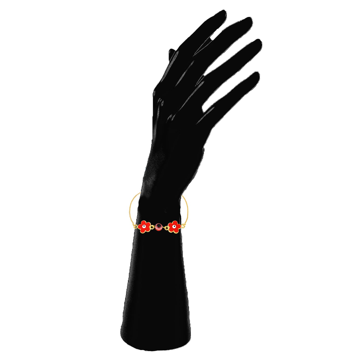 Meenakari Enamel Dual Floral Red Evil Eye Adjustable Bracelet