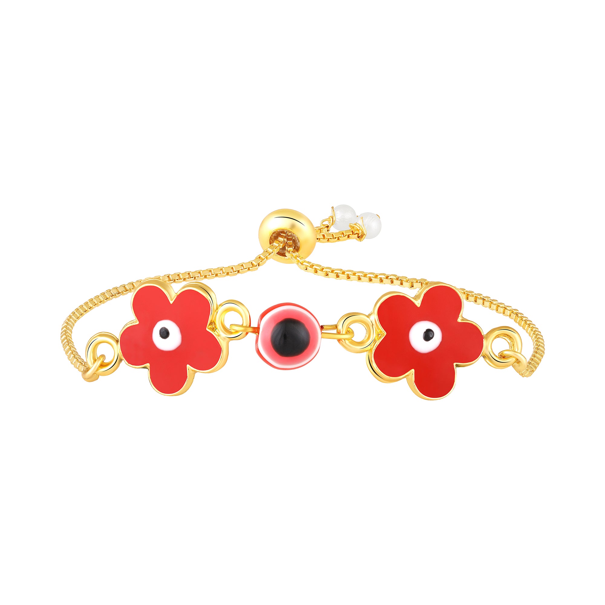 Meenakari Enamel Dual Floral Red Evil Eye Adjustable Bracelet